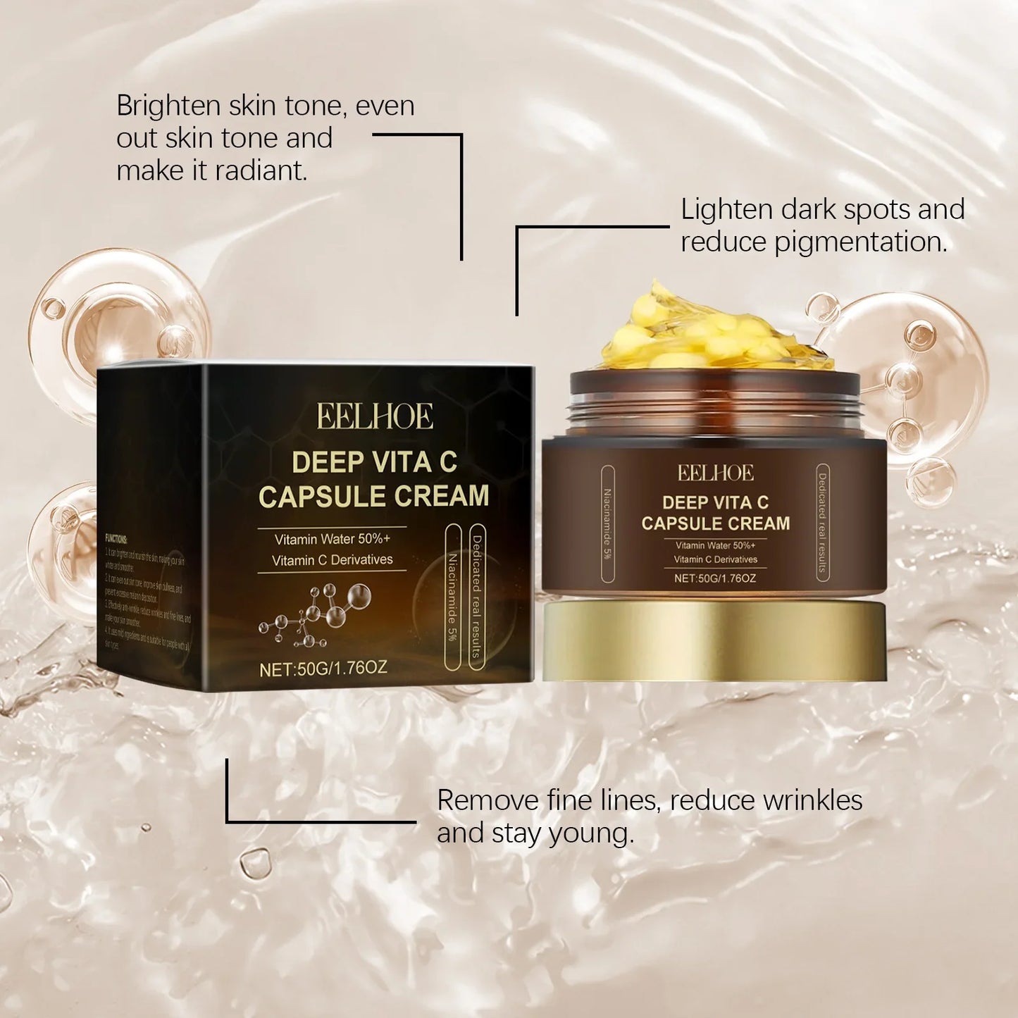 Vitamin C Capsule Facial Cream Even Skin Tone Pigmentation Removal Hydrated Skin Moisturizing Brightening Firming Face Cream