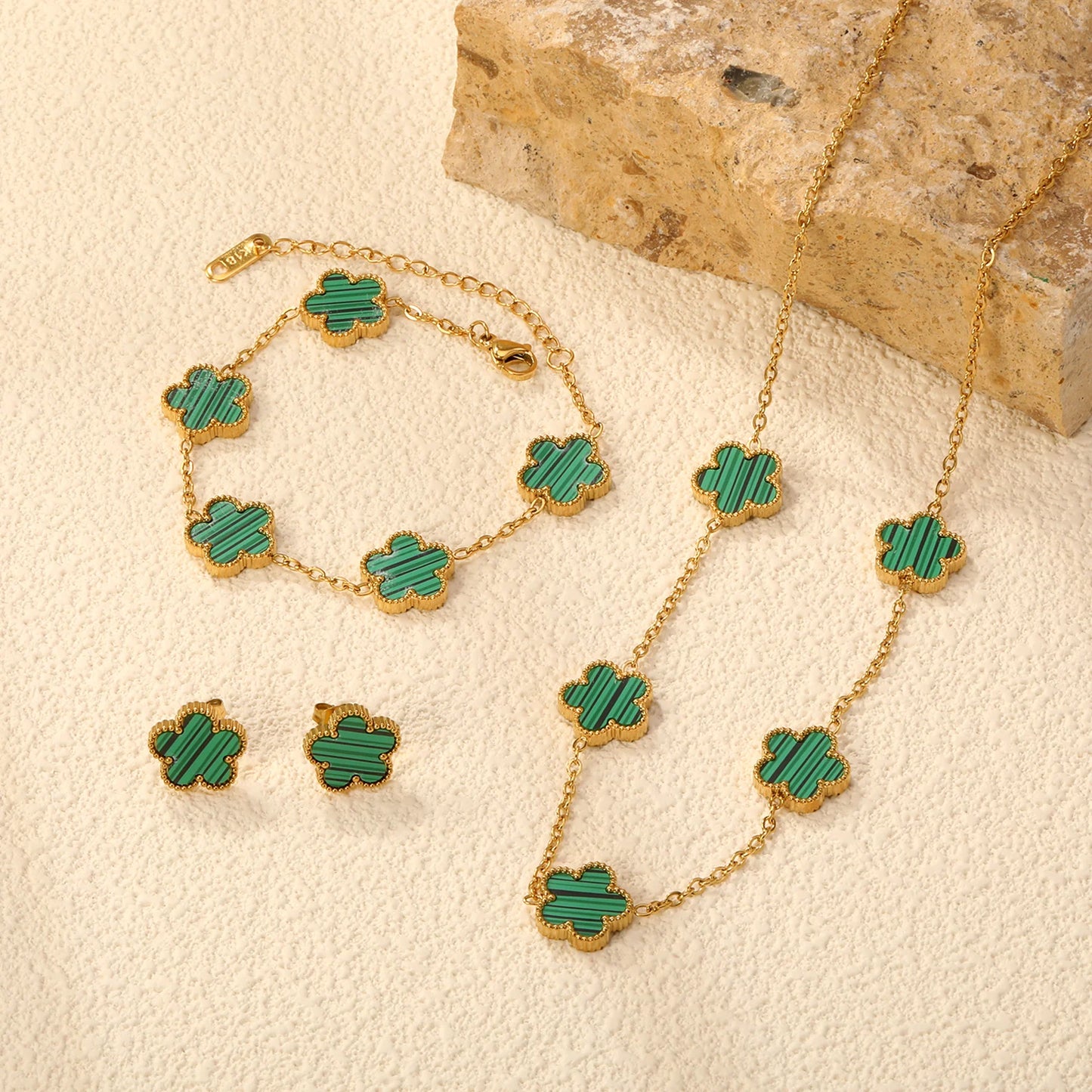 ASONSTEEL Fashion Flower Necklace Earrings Bracelet Jewelry Sets For Women Stainless Steel Shell Clover Accessories Vintage Gift