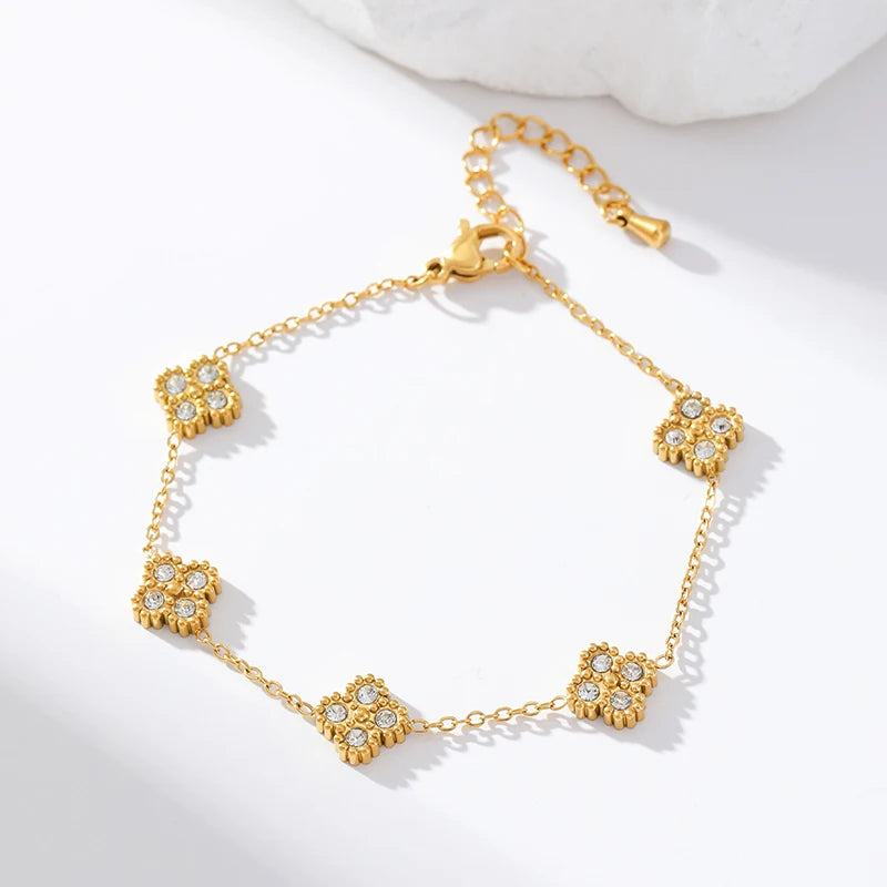 EILIECK 316L Stainless Steel Leaf Clover Zircon Necklace Earrings Bracelet Set For Women New Fashion Waterproof Jewellery Gift