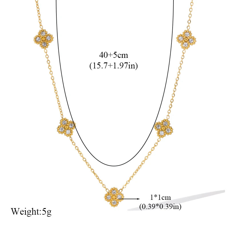 EILIECK 316L Stainless Steel Leaf Clover Zircon Necklace Earrings Bracelet Set For Women New Fashion Waterproof Jewellery Gift