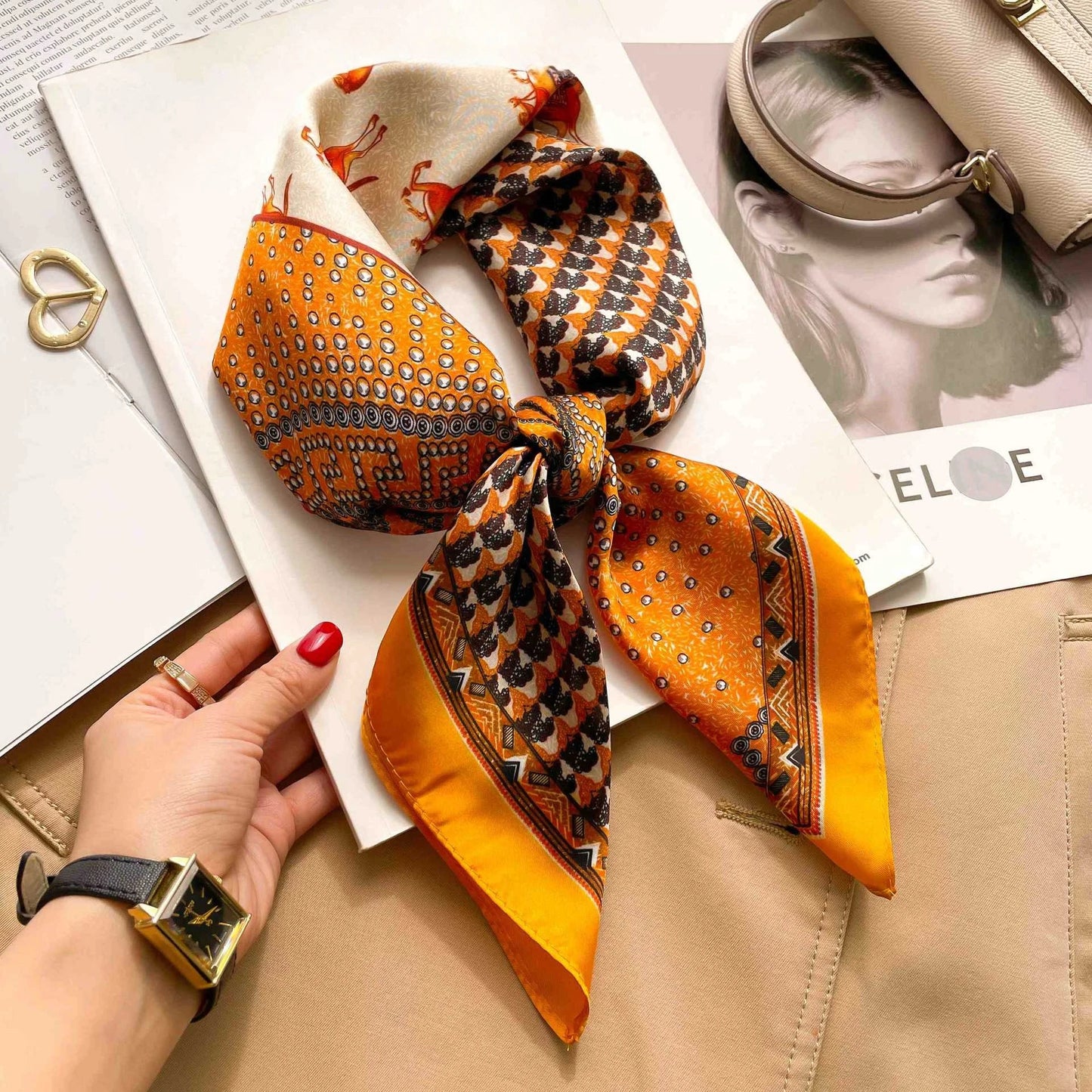 70cm Leopard Print Silk Square Scarf for Women Satin Shawl Fashion Wraps Neckerchief Female Hair Bands Ribbon Headband Bandana