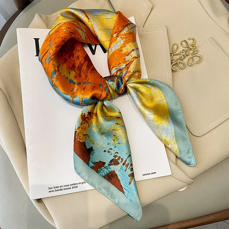 Elegant Floral Scarf for Lady Fashion Square Silk Neck Kerchief Bandana Foulard Soft Hairbands Women 2022 New Bufanda