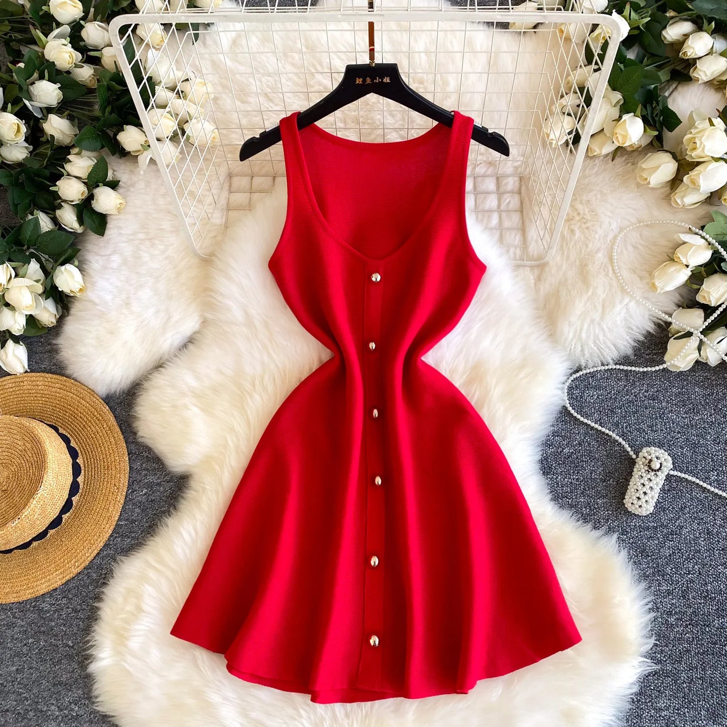 REALEFT Summer Elegant Pink Women's Knitted A-line Dress 2026 New Sleeveless Casual O-neck Single Breasted Sexy Mini Dress