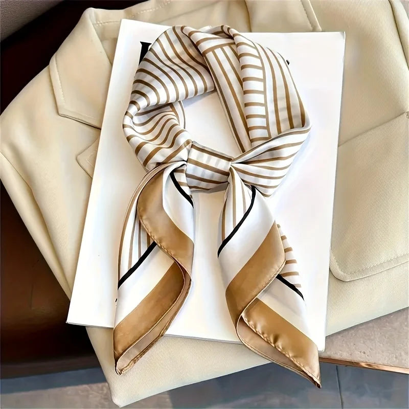 Luxury Brand Silk Stripe Designer Simple Scarf Bandana Women Hair Bands Square Scarves Satin Lady Wrap Headband