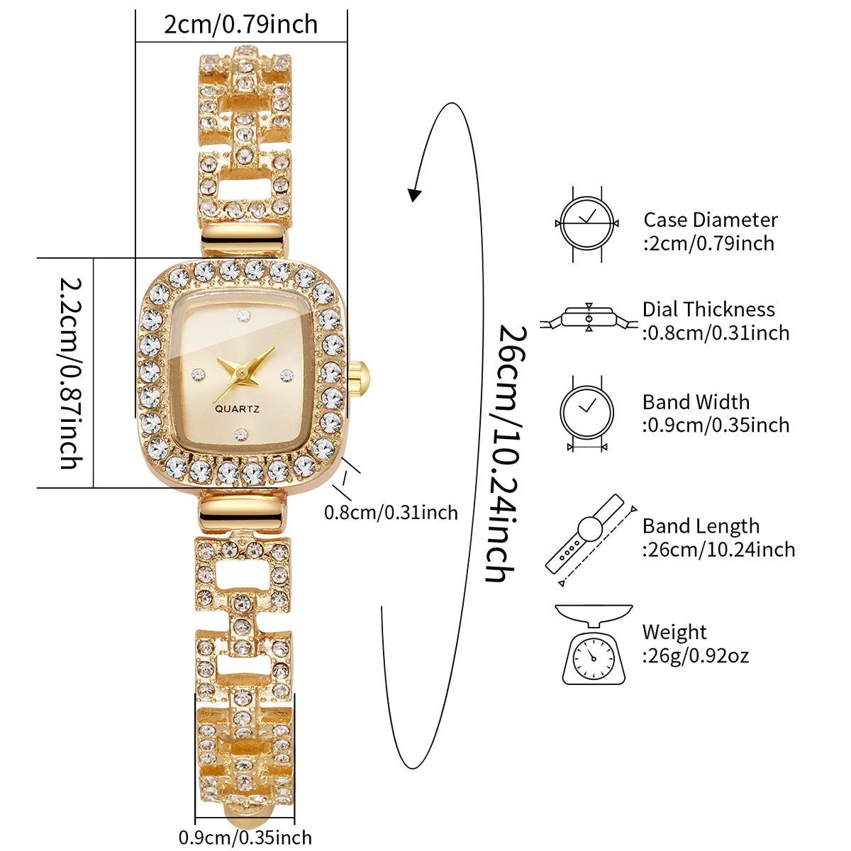 Luxury Rhinestone Bracelet Strap Women Watches Elegant Square Quartz Wristwatch Reloj Mujer Girls Clock Gift (Without Box)