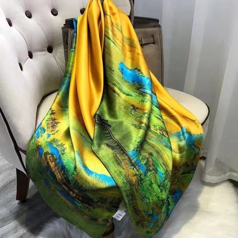 180*90cm Scarves Luxury Brand Long Silk Scarf Women Soft Shawl Wrap Muffler Hijab Bufanda Foulard Female Bandana Beach Stoles