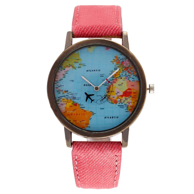 Men's Watches Fashion Trends World Earth Airplane Watch Hands Denim Wristbands Business Sports Quartz Watches watches for man