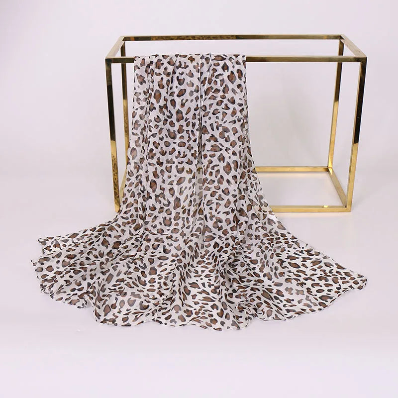 Ladies Sunscreen Scarf Small Silk Scarf Versatile Spotted Leopard Print Gauze Sunscreen Ice Silk