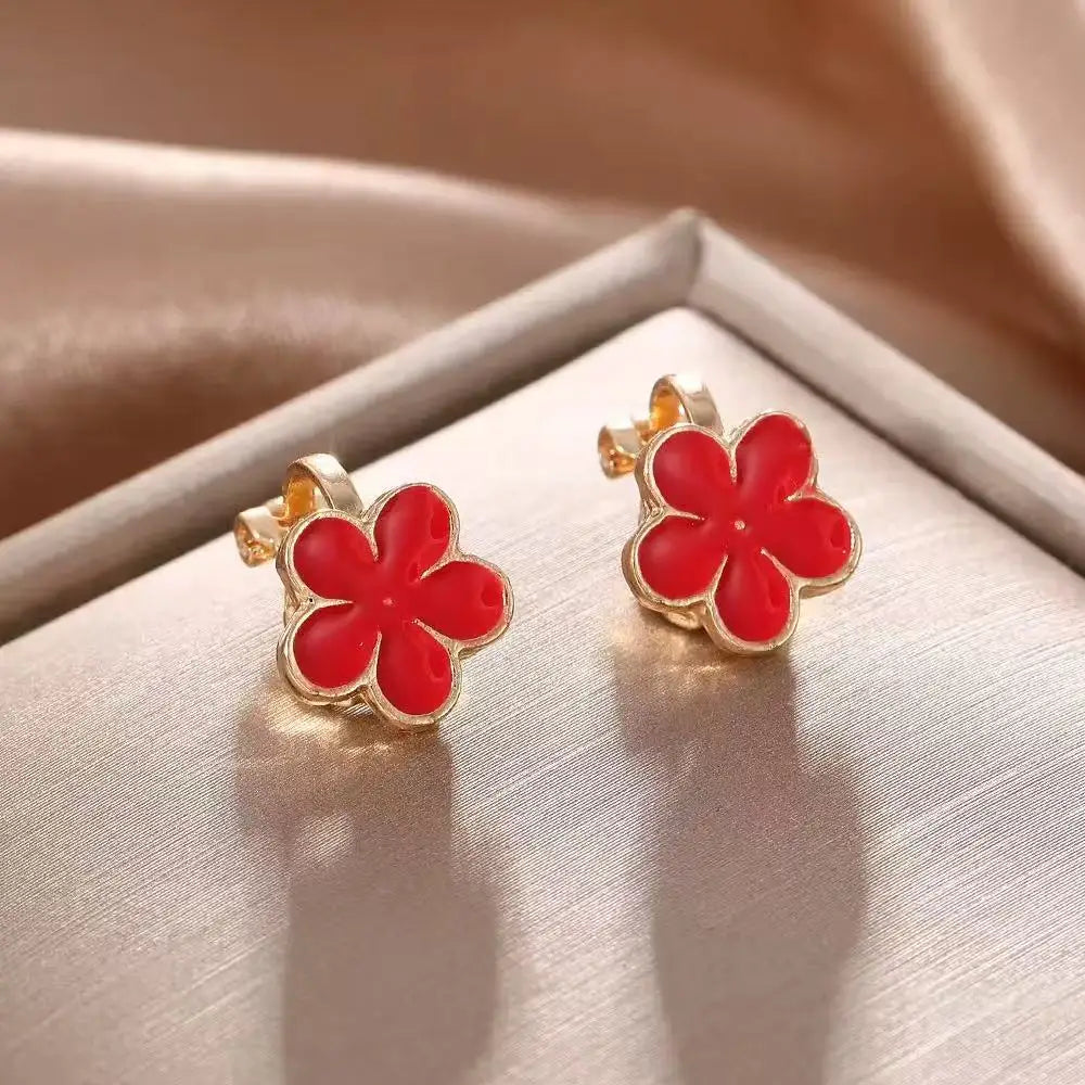 Korean Cute Golden Enamel Flower Clip On Earrings Without Piercing Party No Hole Earcuffs For Women Small Floral Jewelry