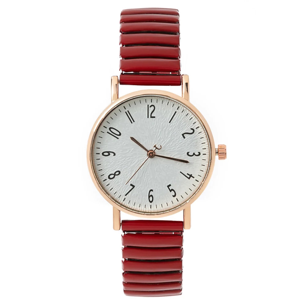 Women's Fashion Simple Digital Design Quartz Watch Casual Stainless Steel Stretch Buckleless Strap Ladies Clock Dress Watches