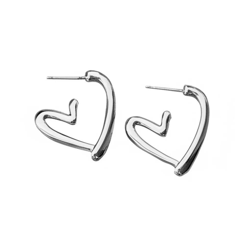 DGIDDK Stainless Steel Fashion Metal Hollow Heart-Shaped Earrings Korean Irregular Earrings for Women Jewelry Daily Collocation