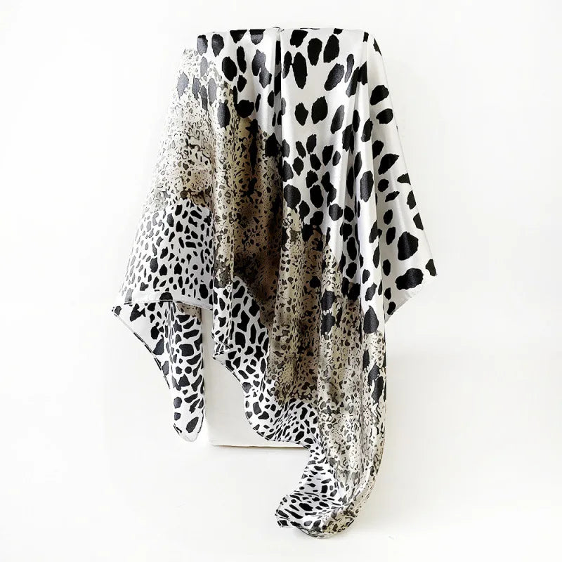 Leopard Print Square Scarf Stitching Color 90cm Satin Square Scarf Arab Trend Shawl Scarf Ladies Headscarf Hair Accessories