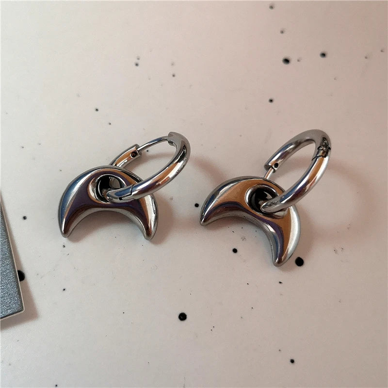 Stainless Steel Asymmetric Star Love Heart Hoop Earrings For Women Men Punk Hip Hop Trend Y2K Fashion Jewelry Scene Accessories