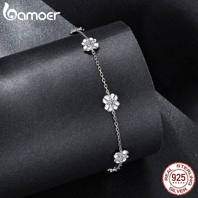 Bamoer Moissanite Jewelry Set Four Leaf Clover Ring Stud Earrings Bracelet 925 Sterling Silver for Wedding Party Jewelry Gift