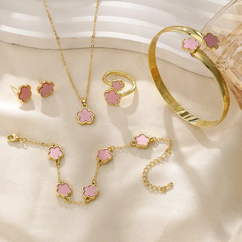 Stainless Steel Clover Jewellery Set Luxury Lucky Flower Design Pendant Jewelry Sets for Women Simple Fashion Matching Set