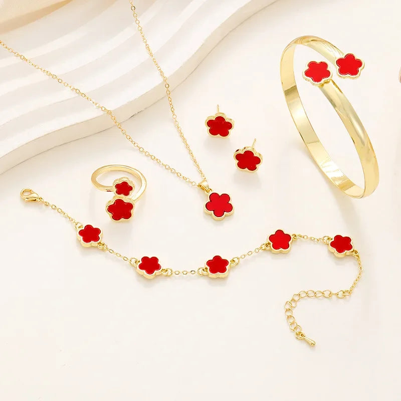 Stainless Steel Clover Jewellery Set Luxury Lucky Flower Design Pendant Jewelry Sets for Women Simple Fashion Matching Set