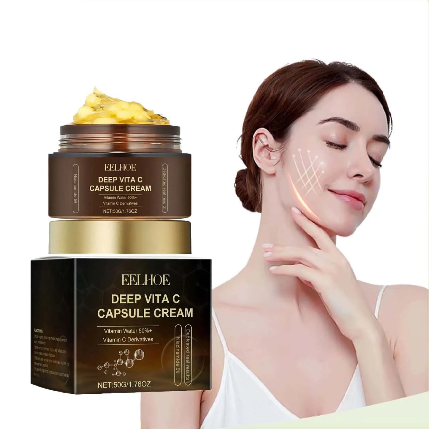 Vitamin C Capsule Facial Cream Even Skin Tone Pigmentation Removal Hydrated Skin Moisturizing Brightening Firming Face Cream
