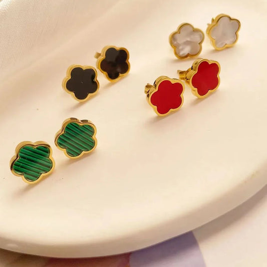 Stainless Steel 5 Clover Flower Petal Stud Earrings For Women ew Trand Statement Daily Wear Simple Design Jewelry Gift Party