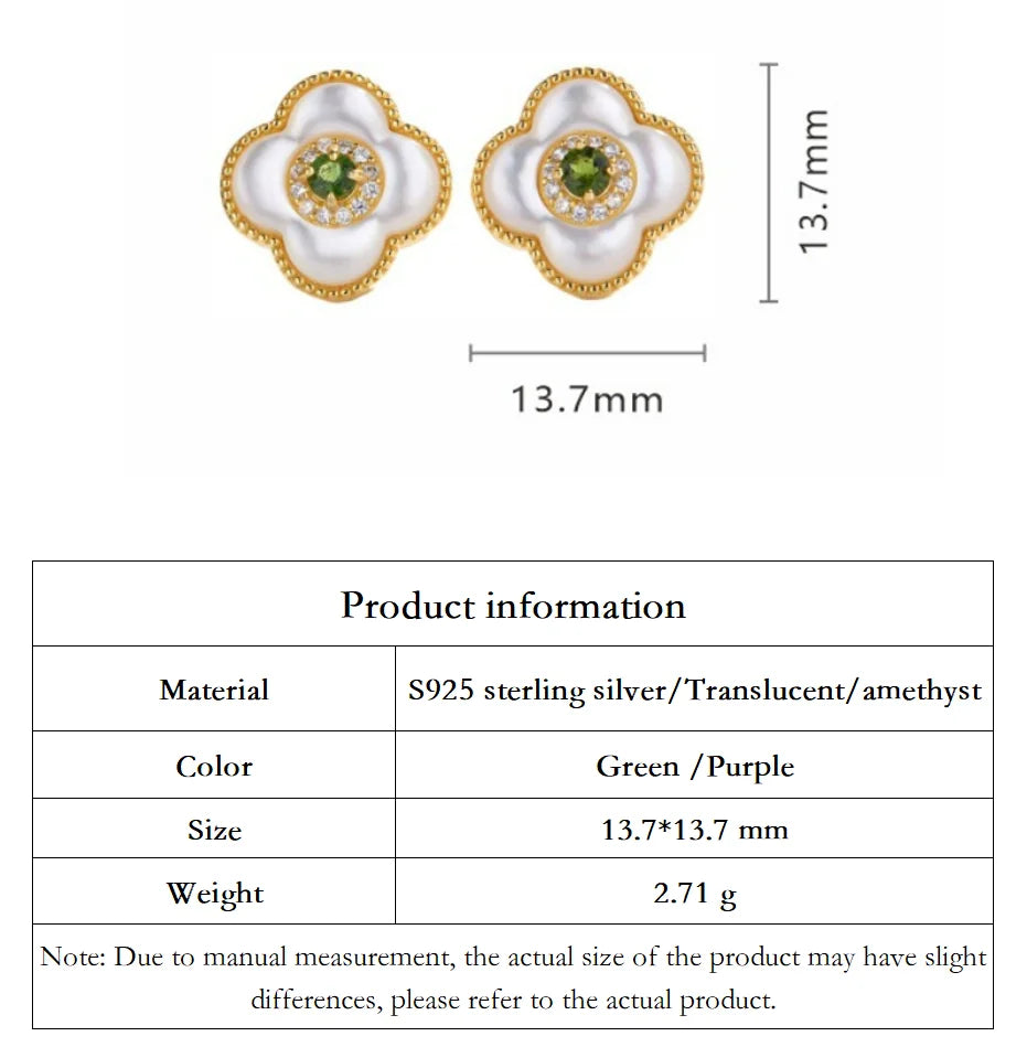 GXGlint 925 Sterling Silver Colorful Four Leaf Clover Earrings with Natural Opal and Translucent Stone Earrings for Women