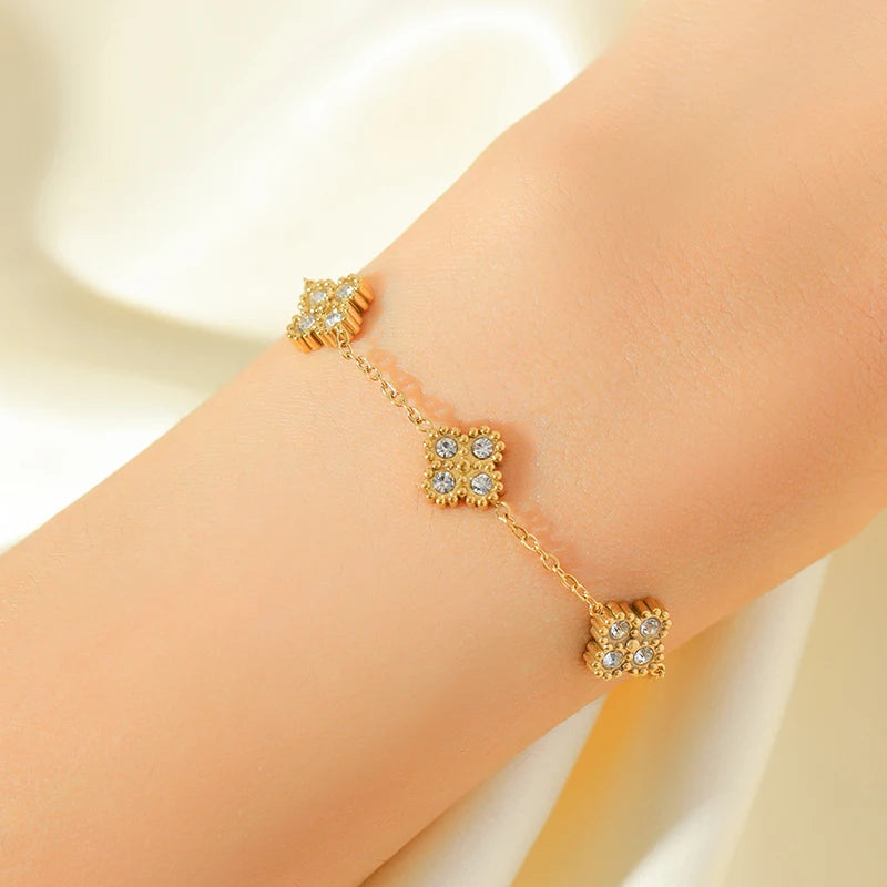 EILIECK 316L Stainless Steel Leaf Clover Zircon Necklace Earrings Bracelet Set For Women New Fashion Waterproof Jewellery Gift
