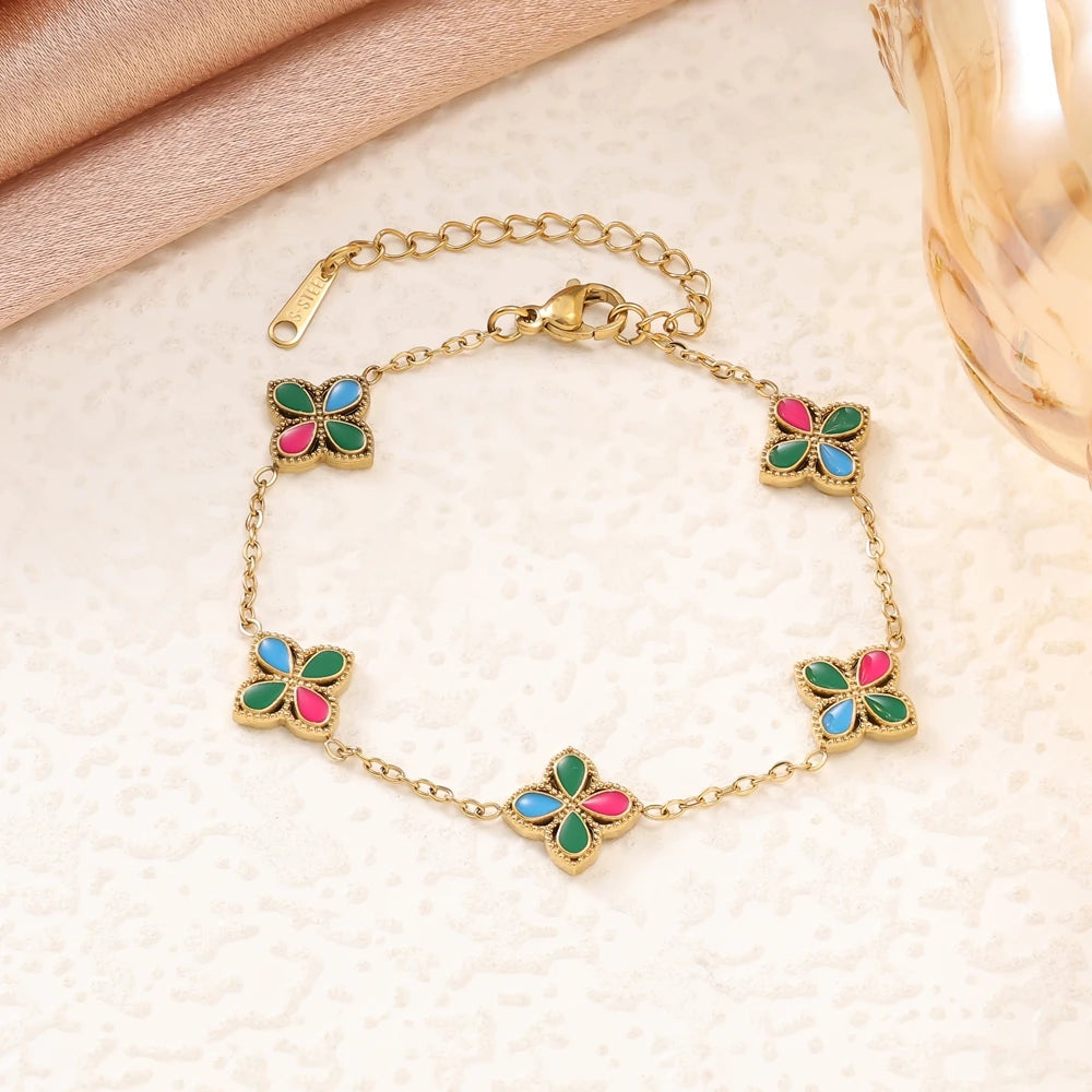4pc fashion trend high-end feeling clover necklace earrings bracelet women's versatile flower jewelry set