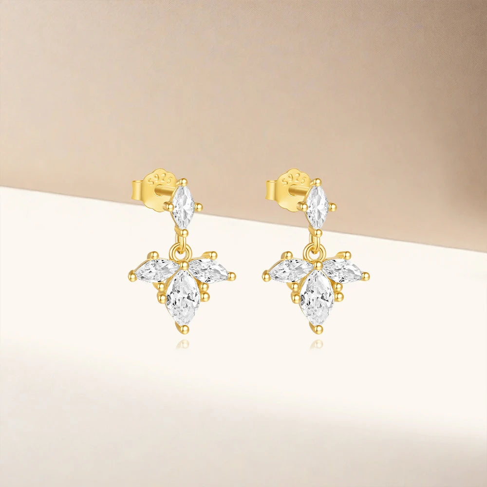 LENNIK New 925 Sterling Silver Gold Stud Earring plated with Clover Pearl Tassel Earring for Women 2024 Luxury Fine Jewelry כסף