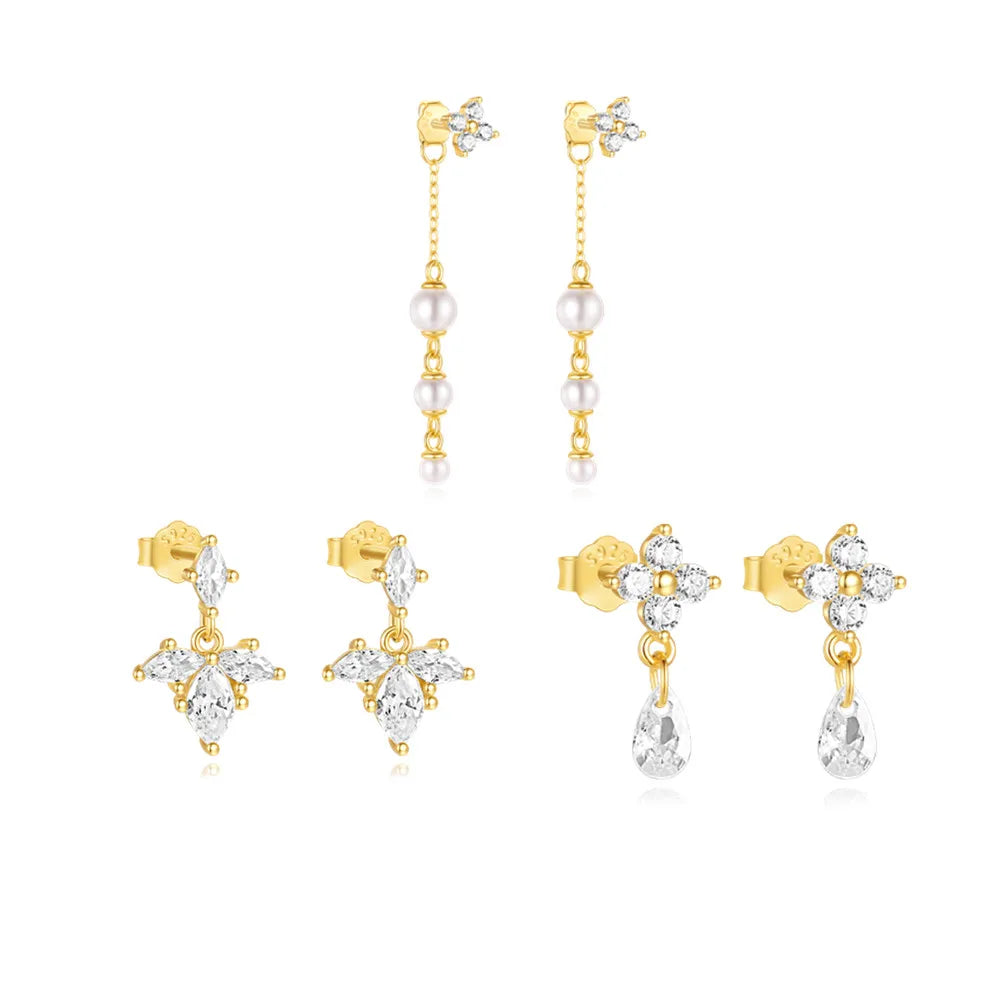 LENNIK New 925 Sterling Silver Gold Stud Earring plated with Clover Pearl Tassel Earring for Women 2024 Luxury Fine Jewelry כסף
