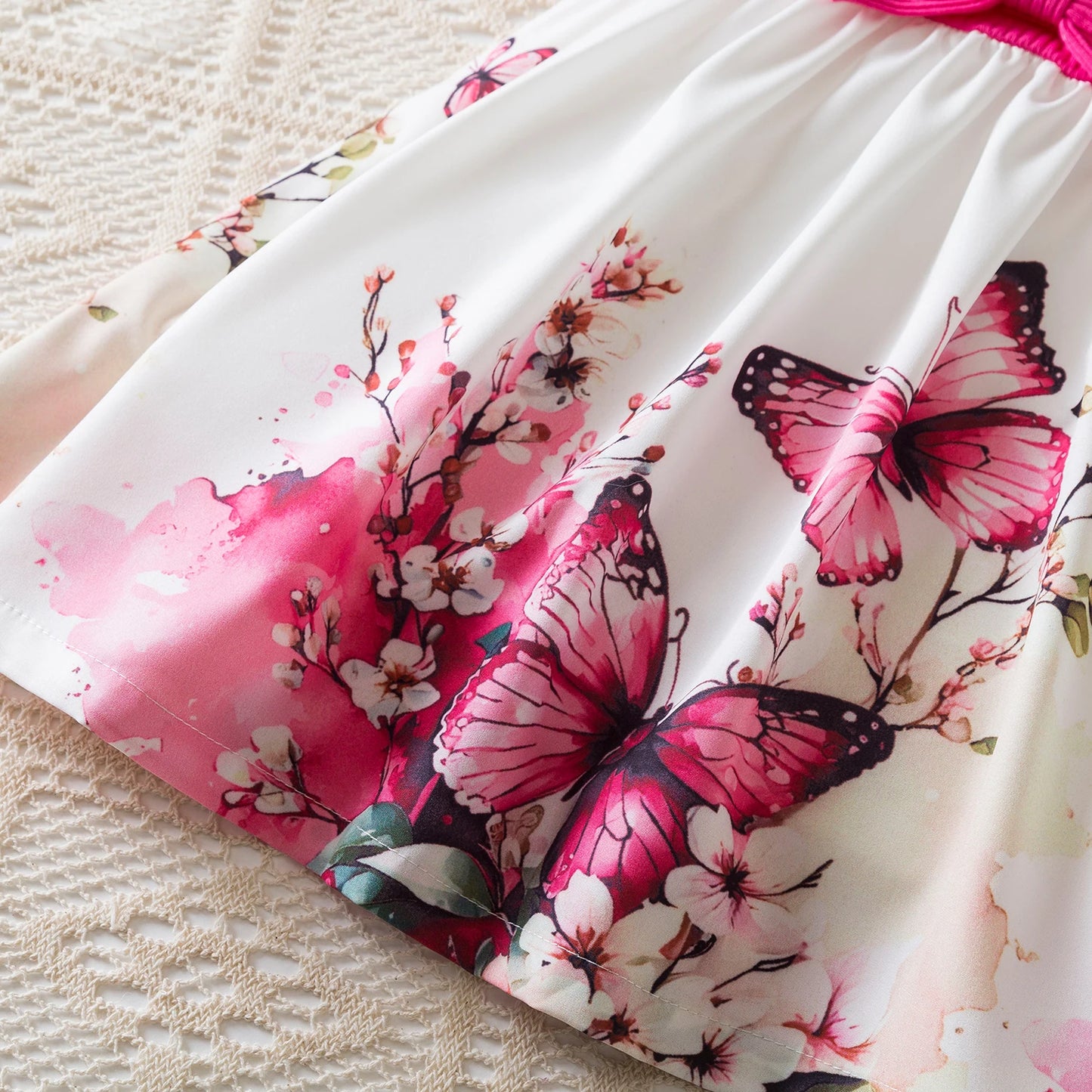 Girls Butterfly Print Princess Dress Kids Summer Ruffles Sleeve Elegant Party Clothes Children 3-8 Years Wedding Casual Dress
