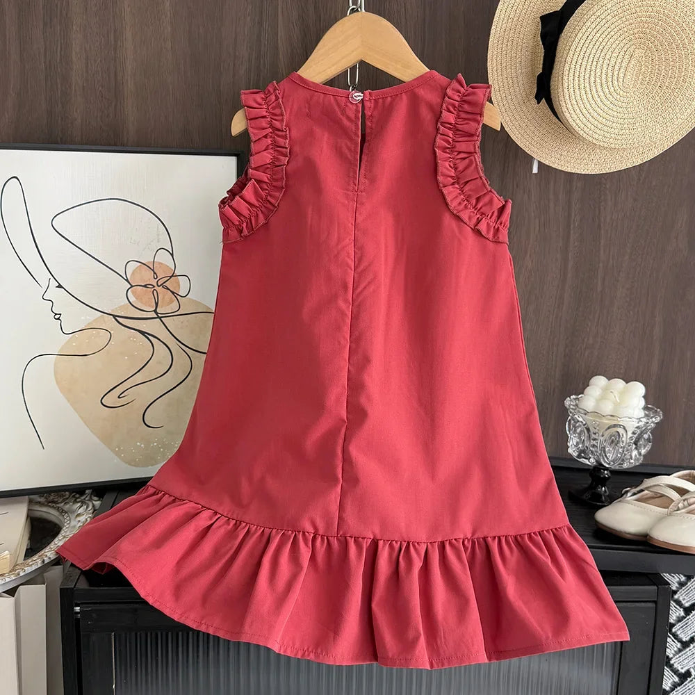 Bera Leader Korean Version Sleeveless Pleated Dress Solid Color Round Neck Children's Clothes Summer Kids Dresses for Girls Wear