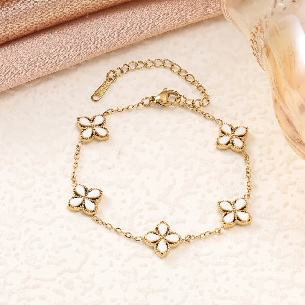 4pc fashion trend high-end feeling clover necklace earrings bracelet women's versatile flower jewelry set