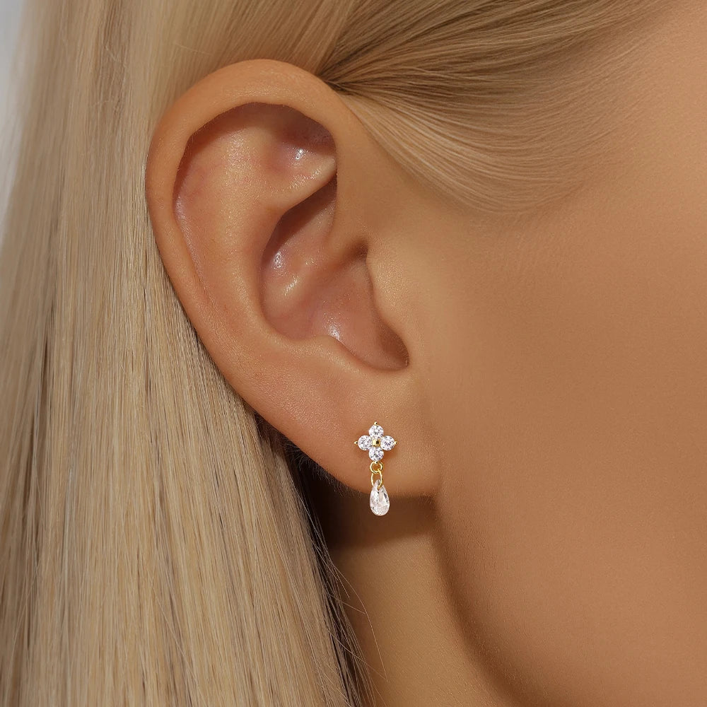 LENNIK New 925 Sterling Silver Gold Stud Earring plated with Clover Pearl Tassel Earring for Women 2024 Luxury Fine Jewelry כסף