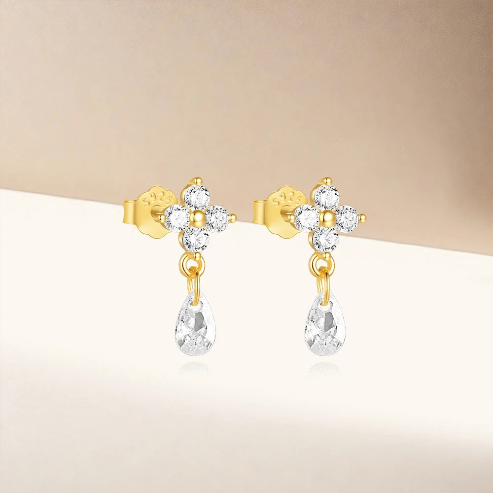 LENNIK New 925 Sterling Silver Gold Stud Earring plated with Clover Pearl Tassel Earring for Women 2024 Luxury Fine Jewelry כסף