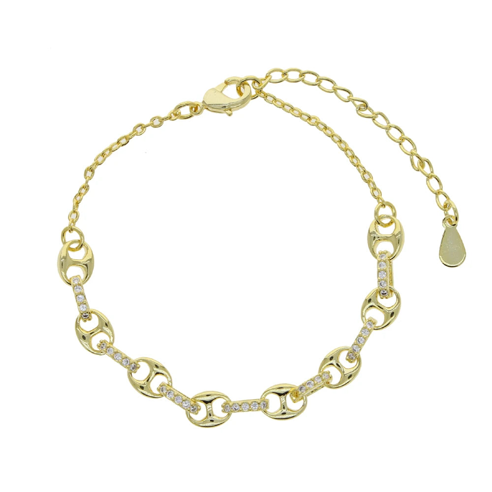 High Quality Men Women Gold Color Coffee Bean Beads Chain Bracelet with white rainbow cz paved hip hop punk jewelry
