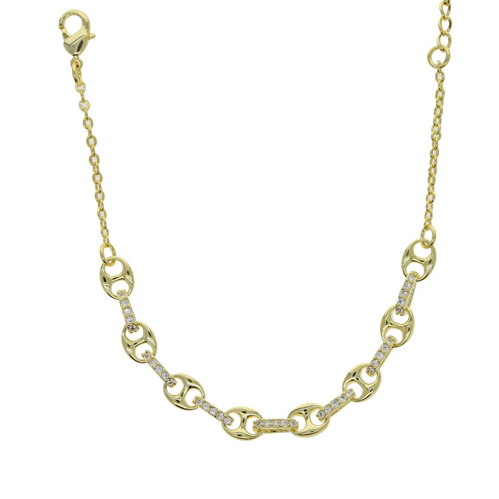 High Quality Men Women Gold Color Coffee Bean Beads Chain Bracelet with white rainbow cz paved hip hop punk jewelry