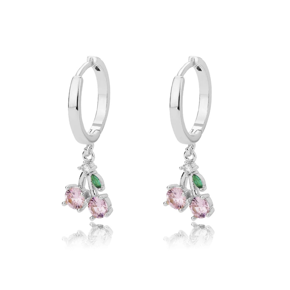 Crystal Fruit Cherry Drop Earrings For Women Stainless Steel Pink Cherry Earring Femme Fairy Fashion Boho Jewerly Gift 2023