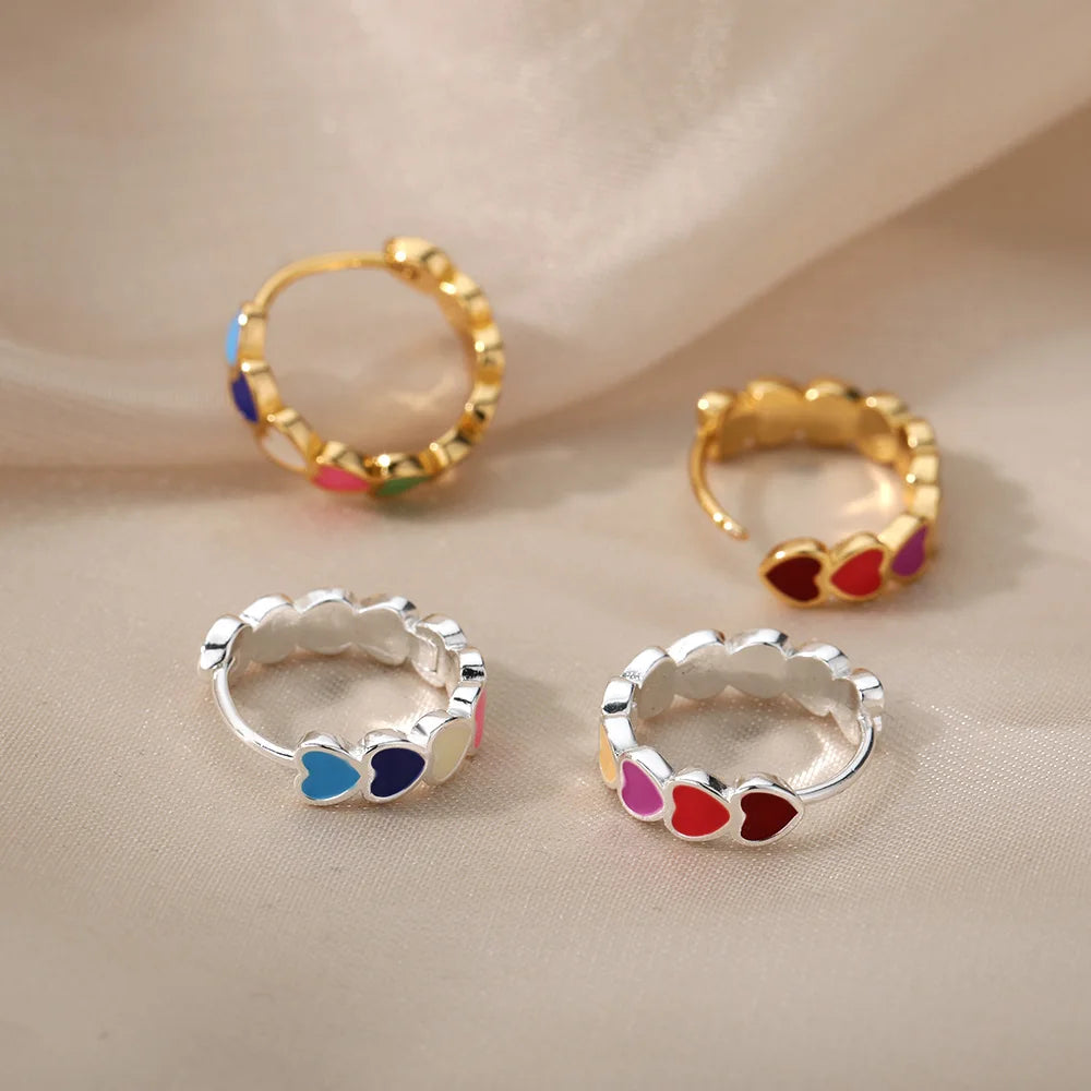 Heart Earrings For Women Girl Stainless Steel Enamel Multicolor Geometric Hoop Earring Sweet Accessory Jewelry Gift Bijoux Femme