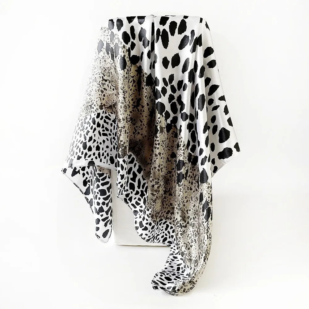 Fashion 90*90cm Square Scarf Imitation Satin Silk Leopard Printed Bandana Scarf Luxury Hip Hop Head Scarf Women