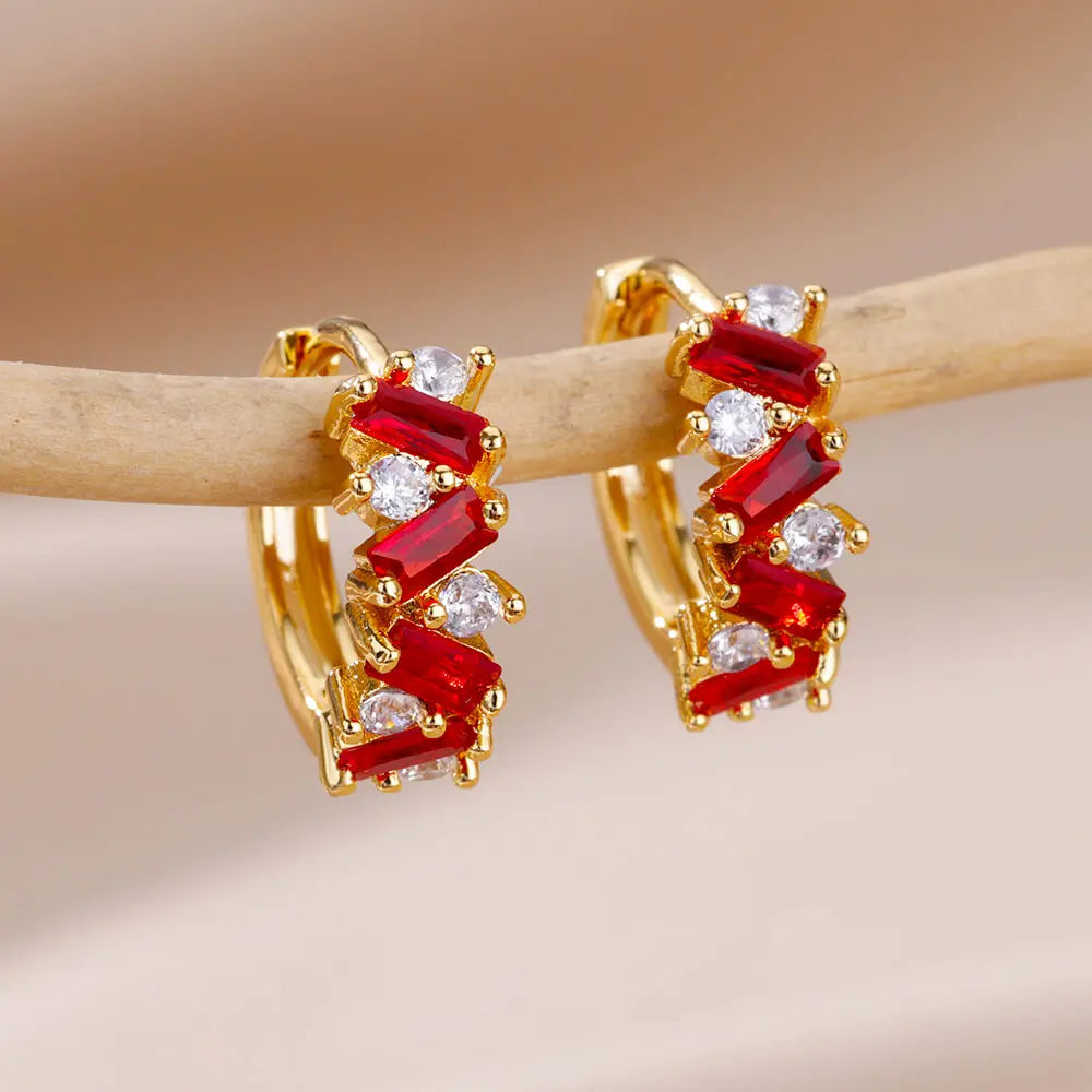 Rainbow Zircon Earring For Women Girls Stainless Steel Hoop Piercing Earring 2024 New Trend Luxury Wedding Jewelry Gift