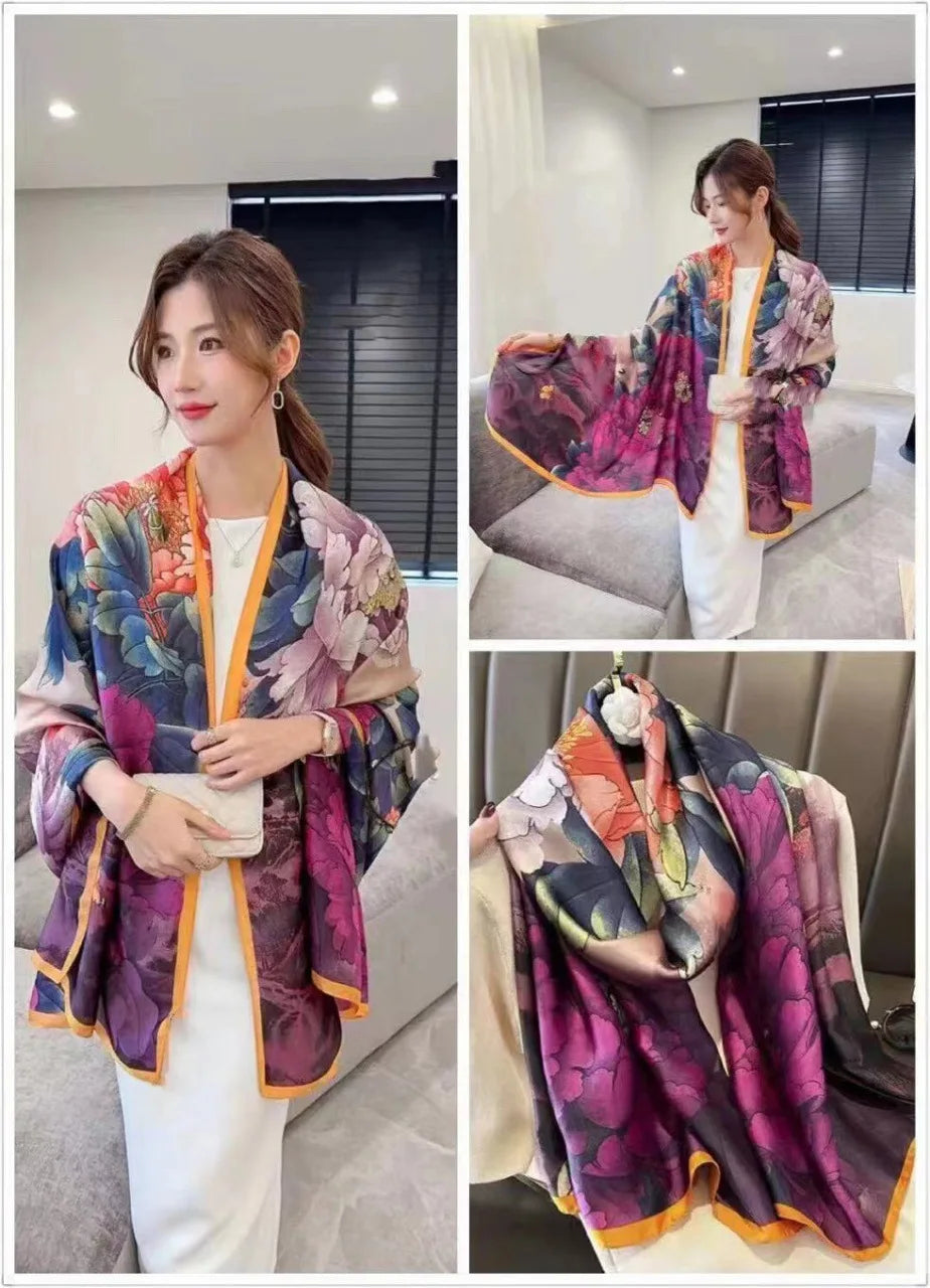 180*90cm Scarves Luxury Brand Long Silk Scarf Women Soft Shawl Wrap Muffler Hijab Bufanda Foulard Female Bandana Beach Stoles