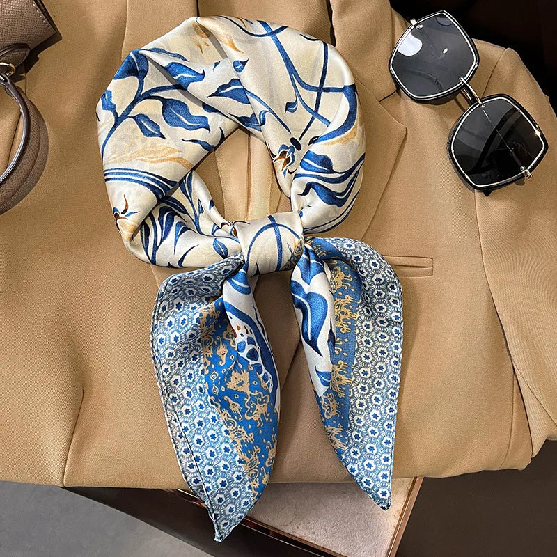 Elegant Floral Scarf for Lady Fashion Square Silk Neck Kerchief Bandana Foulard Soft Hairbands Women 2022 New Bufanda