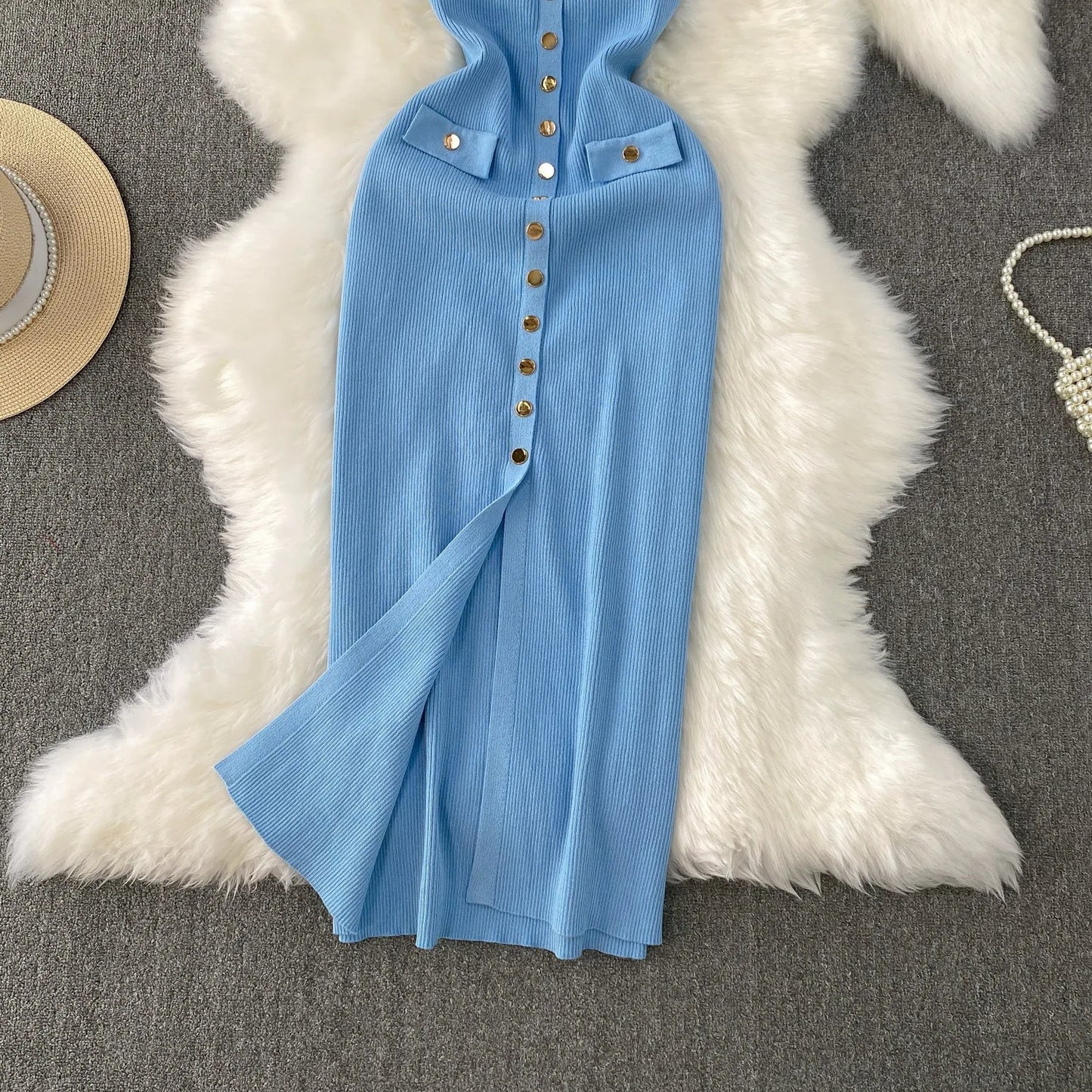 YuooMuoo Brand Style Women Knitted Maxi Dress 2026 New Spring Summer Single-breasted Sleeveless Bodycon Lady Dress Party Vestido