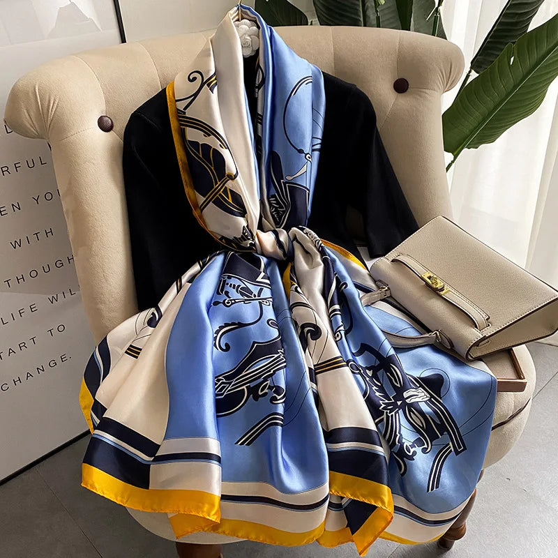 180x90 Cm Large Silk Soft Scarf Women Stylish Print Long Shawl Handkerchief Summer Elegant Travel Wrap Hot