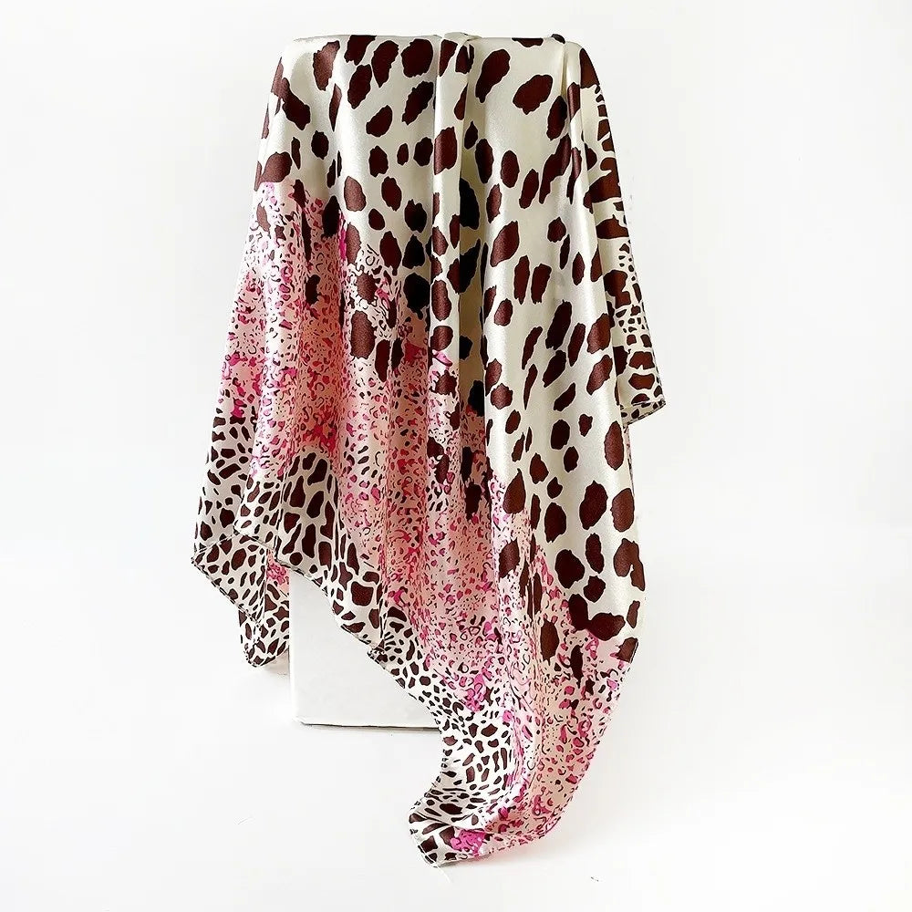 Fashion 90*90cm Square Scarf Imitation Satin Silk Leopard Printed Bandana Scarf Luxury Hip Hop Head Scarf Women