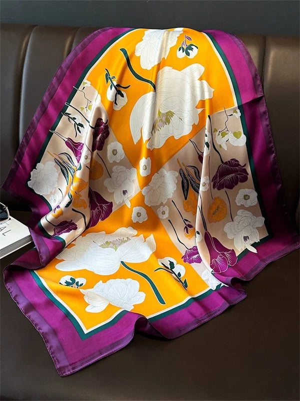 New lady Girl 70*70cm Silk Satin Hair Scarf Women Handkerchief stripe Printed Female Square Head Bandana Small Neck Muffler Hija