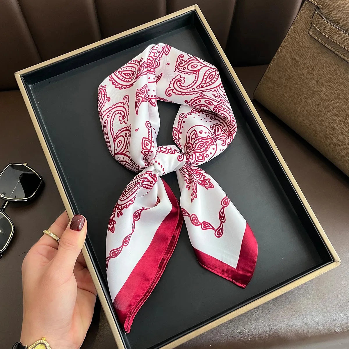 New Silk Square Scarf Women Retro Paisley Cashew Print Neckerchief Female Foulard Head Hijab Hairband Soft Neck Bag Ribbon Satin