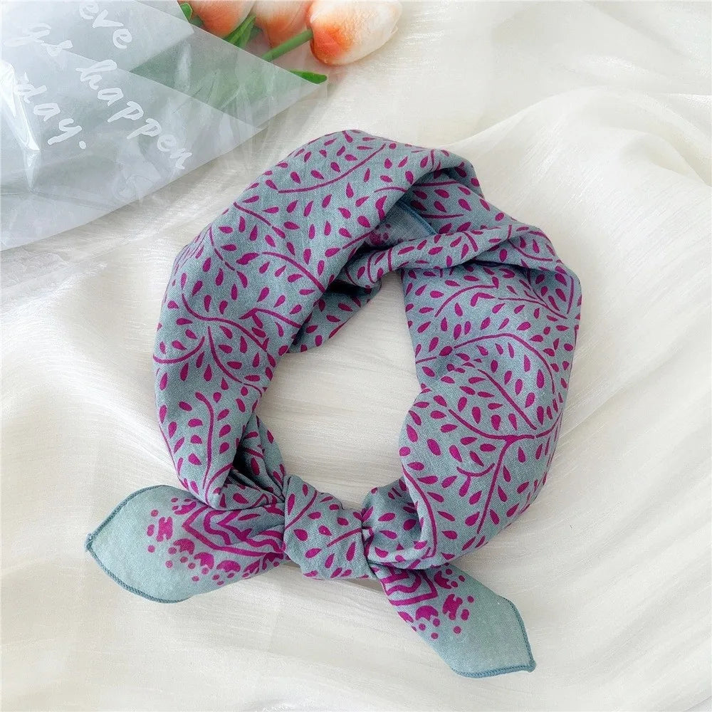 Fashion Floral Print Square Scarf Soft Handkerchief Women Hair Scarf Cotton Linen Head Scarfs Ladies Neck Scarves Summer Autumn