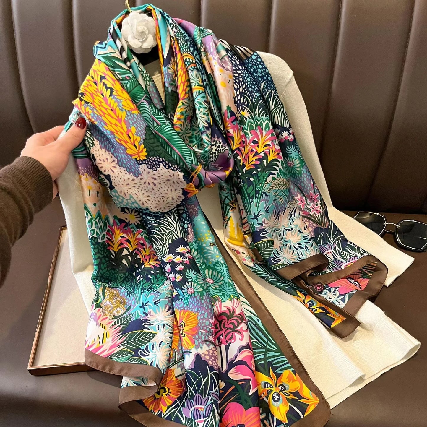 180x90 Cm Large Silk Soft Scarf Women Stylish Print Long Shawl Handkerchief Summer Elegant Travel Wrap Hot
