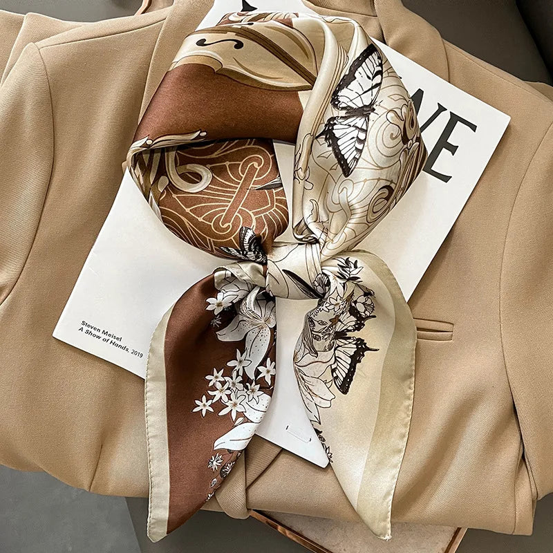 Elegant Floral Scarf for Lady Fashion Square Silk Neck Kerchief Bandana Foulard Soft Hairbands Women 2022 New Bufanda