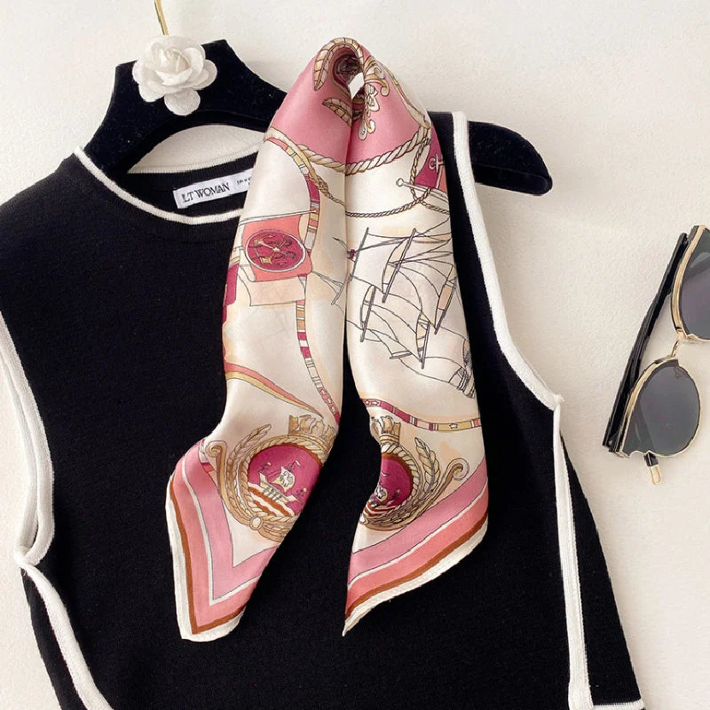 New lady Girl 70*70cm Silk Satin Hair Scarf Women Handkerchief stripe Printed Female Square Head Bandana Small Neck Muffler Hija