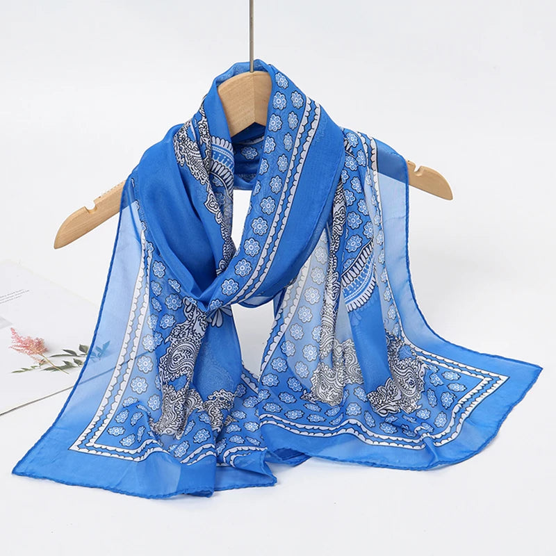 2026 New Print Chiffon Scarf Shawl Women Sunscreen Silk Scarf Turban Long Wrap Beach Travel Outdoor Accessories Trendy Headband